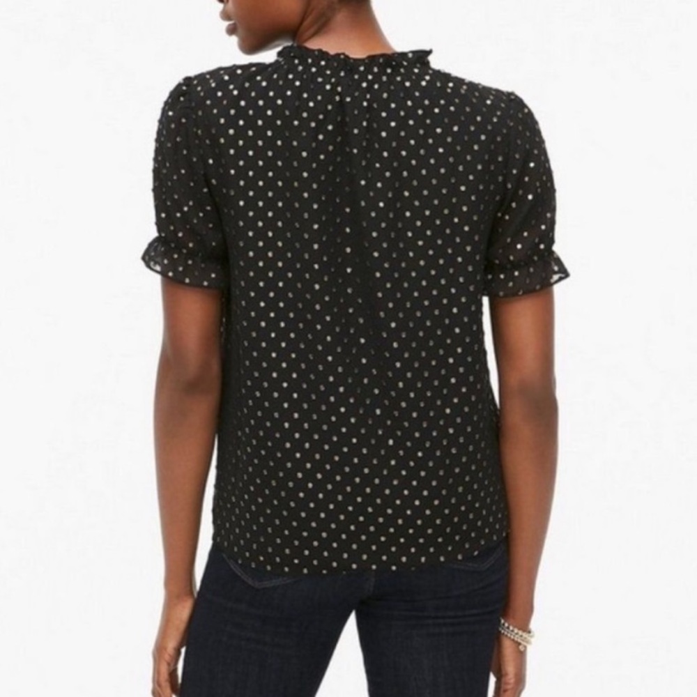 J. Crew Black and Gold Puff Sleeve Blouse with Peter Pan Collar - Picture 2 of 5